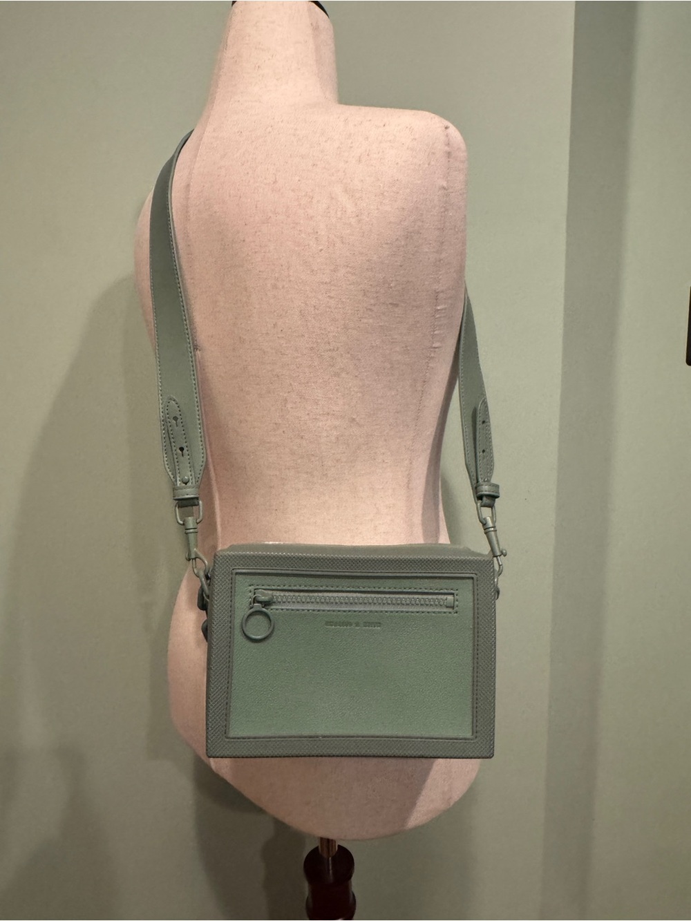 Charles & Keith Sage Green Boxy Crossbody Bag Minimalist Clean Girl